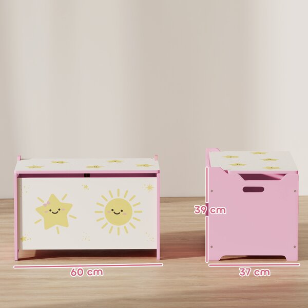 AIYAPLAY Baule Portagiochi con Coperchio per Bambini per Giocattoli e Vestiti, 60x37x39 cm, Rosa | Aosom Italy