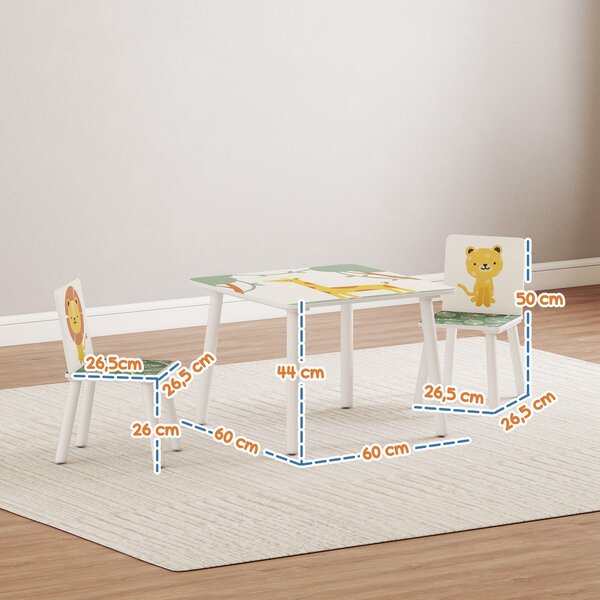 AIYAPLAY Set Arredo Cameretta con Tavolo e 2 Sedie per Bambini da 3-8 Anni con Fantasia con Animali, Verde | Aosom Italy