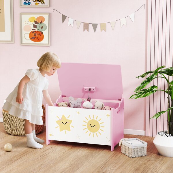 AIYAPLAY Baule Portagiochi con Coperchio per Bambini per Giocattoli e Vestiti, 60x37x39 cm, Rosa | Aosom Italy