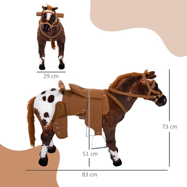 HOMCOM Cavallo a Dondolo per Bambini 2+ Anni con Nitrito, Sella e Staffe, in Peluche e Metallo, 85x28x60 cm, Marrone | Aosom Italy