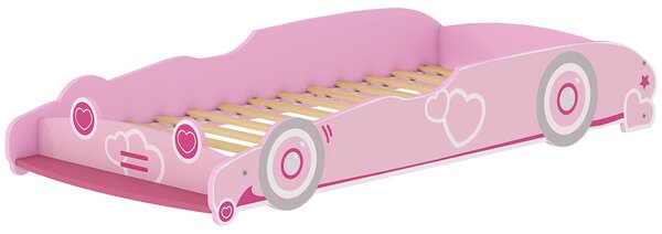 AIYAPLAY Letto per Bambini da 3-5 Anni a Forma di Macchina con Sponde Rialzate di Sicurezza, 140x70 cm, Rosa | Aosom Italy