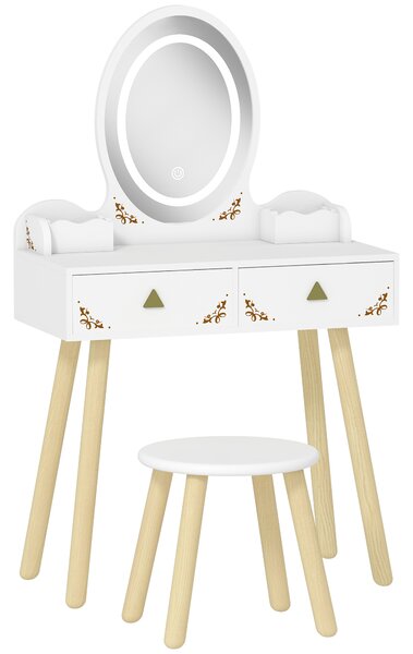AIYAPLAY Set Toeletta per Bambini da 3 Anni con Specchio Illuminato e Sgabello, 2 Cassetti e 2 Scatole, Bianco | Aosom Italy