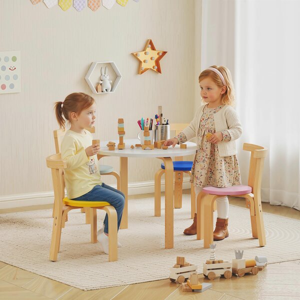 AIYAPLAY Set Tavolo e Sedie per Bambini 3-8 Anni 5 pz con Bordi Arrotondati in Legno Multicolore | Aosom Italy