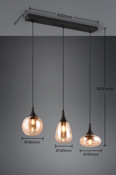 Lampada a sospensione nero-arancio con paralume in vetro Lumina - Trio