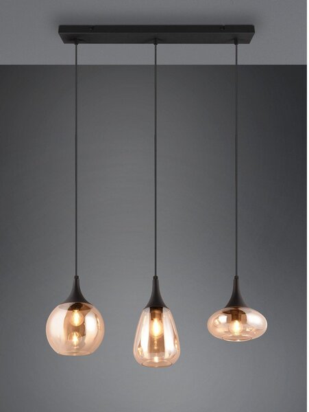 Lampada a sospensione nero-arancio con paralume in vetro Lumina - Trio