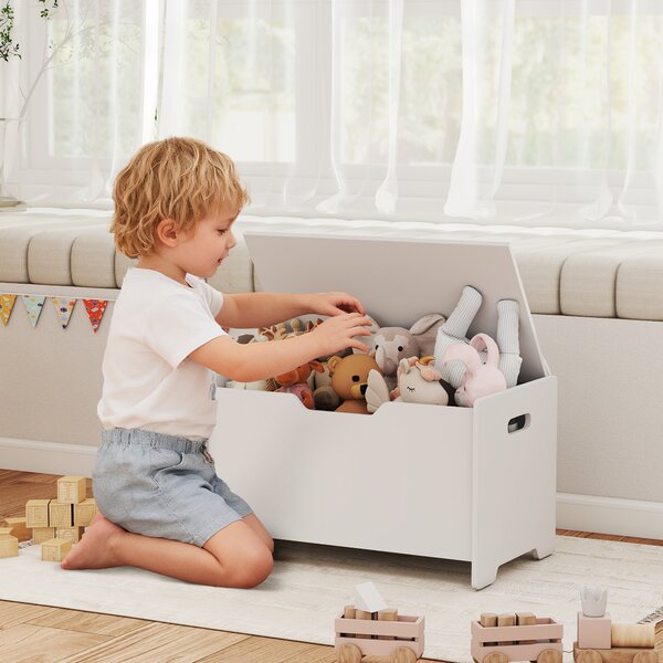 AIYAPLAY Baule Portagiochi in Legno a Forma di Orso e Capacità 20 kg 60x38x48 cm, Bianco | Aosom Italy