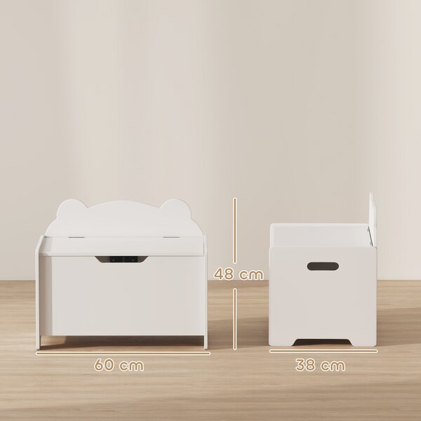 AIYAPLAY Baule Portagiochi in Legno a Forma di Orso e Capacità 20 kg 60x38x48 cm, Bianco | Aosom Italy