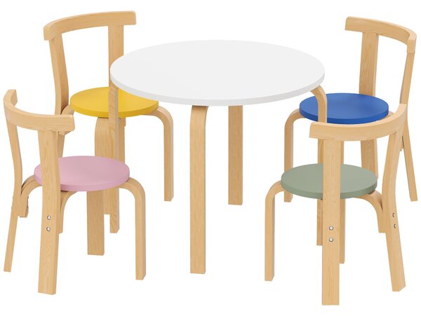 AIYAPLAY Set Tavolo e Sedie per Bambini 3-8 Anni 5 pz con Bordi Arrotondati in Legno Multicolore | Aosom Italy