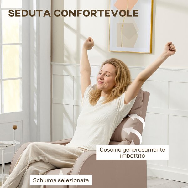 HOMCOM Poltrona Relax Manuale con Poggiapiedi e Reclinazione fino a 160°, Sedia in PU, 65x89x100cm, Marrone Chiaro | Aosom Italy