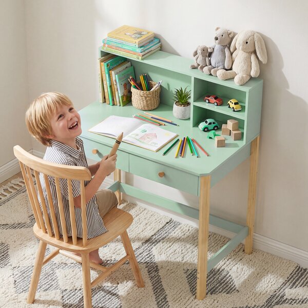 AIYAPLAY Scrivania per Bambini 5-12 Ani con 3 Ripiani e 2 Cassetti, in Legno, 90x52x105 cm, Verde | Aosom Italy