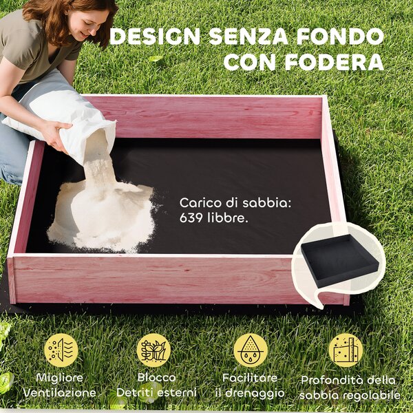 AIYAPLAY Sabbiera per Bambini 3-6 Anni con Tettuccio Fenicotteri, Sedute Pieghevoli, Coperchio e Fodera Inclusa, Sabbionaia per Bambini in Legno di Abete, 134.5x127.5x130 cm, Rosa | Aosom Italy
