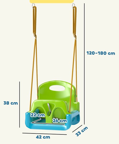 Outsunny Altalena per Bambini Altalena da Giardino 3 in 1 42x33x120-180 cm Verde | Aosom Italy