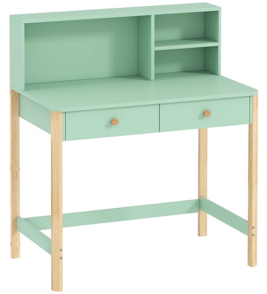 AIYAPLAY Scrivania per Bambini 5-12 Ani con 3 Ripiani e 2 Cassetti, in Legno, 90x52x105 cm, Verde | Aosom Italy