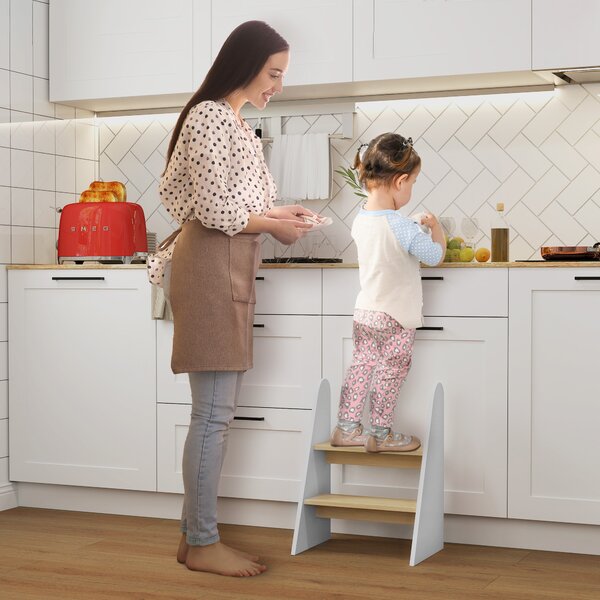 AIYAPLAY Sgabello Montessori per Bambini a 2 Gradini, Scaletta per Bambini 3-8 Anni con Bordi Arrotondati, Bianco | Aosom Italy