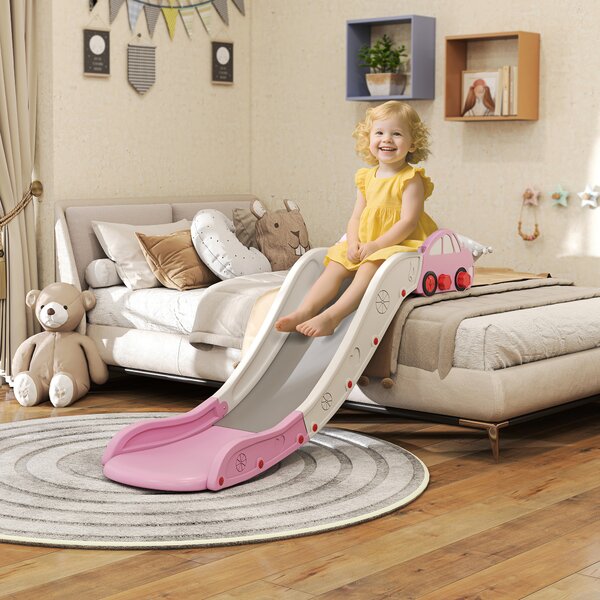 AIYAPLAY Scivolo per Bambini in HDPE con Zona di Ammortizzazione Integrata, per Divani, Letti, Età 18-48 Mesi, Rosa | Aosom Italy