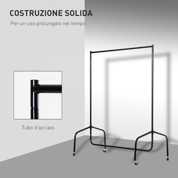 HOMCOM Appendiabiti Attaccapanni in Metallo per Vestiti con Rotelle, 120x60x170 cm, Nero | Aosom Italy