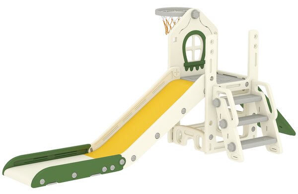 AIYAPLAY Scivolo per Bambini 1-3 Anni con Arrampicata, Canestro, Spazio Portaoggetti e Gradini antiscivolo, Crema | Aosom Italy