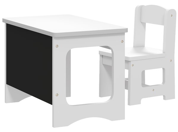 AIYAPLAY Set Tavolo e Sedia per Bambini 3-6 Anni con Piano Reversibile e Angoli Arrotondati, in Legno, Bianco | Aosom Italy