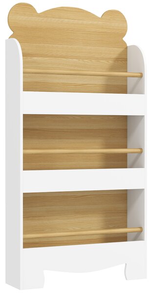 AIYAPLAY Libreria per Bambini con 3 Ripiani a Forma di Orsetto con Barriere Frontali, 55x15x110 cm, Color Legno | Aosom Italy