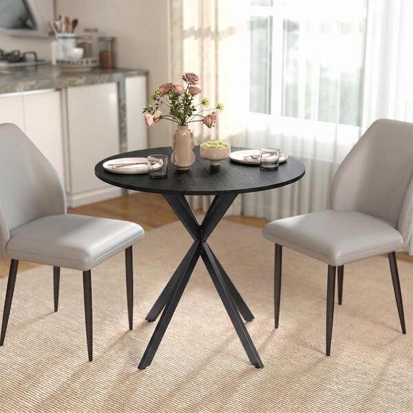 Tavolo da Pranzo Rotondo Stile Industriale Ø80x75 cm con Piano in Truciolare e Gambe a Croce in Acciaio Nero
