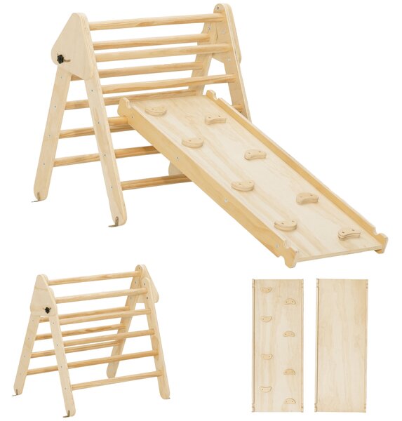 AIYAPLAY Gioco da Arrampicata con Triangolo e Pannello Scivolo ed Arrampicata, per Bambini 18-48 Mesi, Color Legno | Aosom Italy