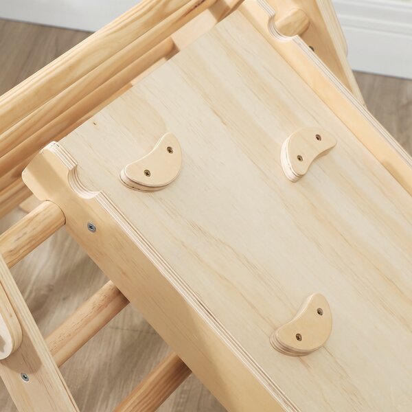 AIYAPLAY Gioco da Arrampicata con Triangolo e Pannello Scivolo ed Arrampicata, per Bambini 18-48 Mesi, Color Legno | Aosom Italy