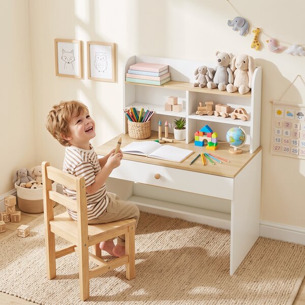 AIYAPLAY Scrivania per bambini 3-8 anni con ripiani e cassetto, bianco | Aosom Italy