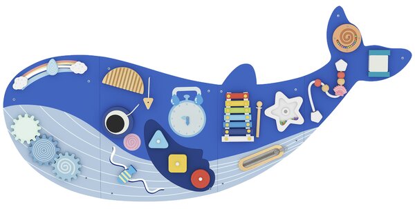 AIYAPLAY Montessori Busy Board in Legno per Bambini da 2 Anni, da Parete, a Tema Balena, Blu | Aosom Italy