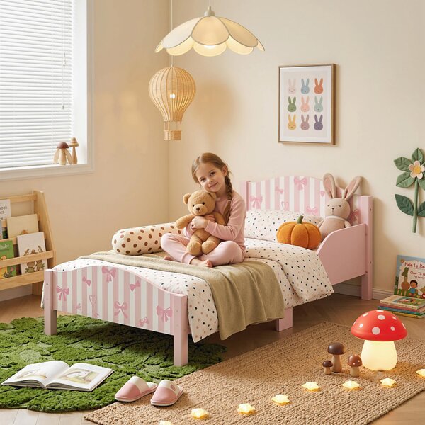 AIYAPLAY Letto Montessori per bambini 3-6 anni con sponde e forma a fiocco, rosa | Aosom Italy