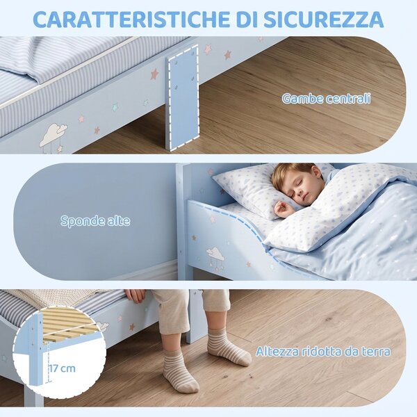 AIYAPLAY Letto Montessori per bambini 3-6 anni con sponde e forma a nuvola, blu | Aosom Italy