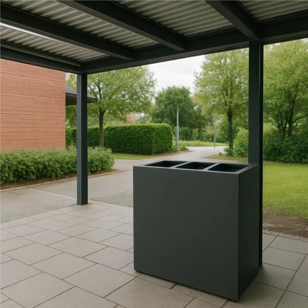 Pattumiera, Mobiletto per raccolta differenziata in acciaio 3 scomparti da 180L Dimensioni 30x90xh 80 cm 3 scomparti da 240 litri totali, 4 etichette colore Antracite