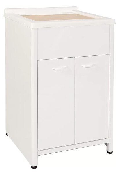 Lavatoio Medio con mobile in alluminio per esterno Dotato di Vasca e Tavoletta Lavapanni Dimensioni 50x50xh 83 cm con tubo rubinetto, flessibile e Gomito colore bianco RAL 9010