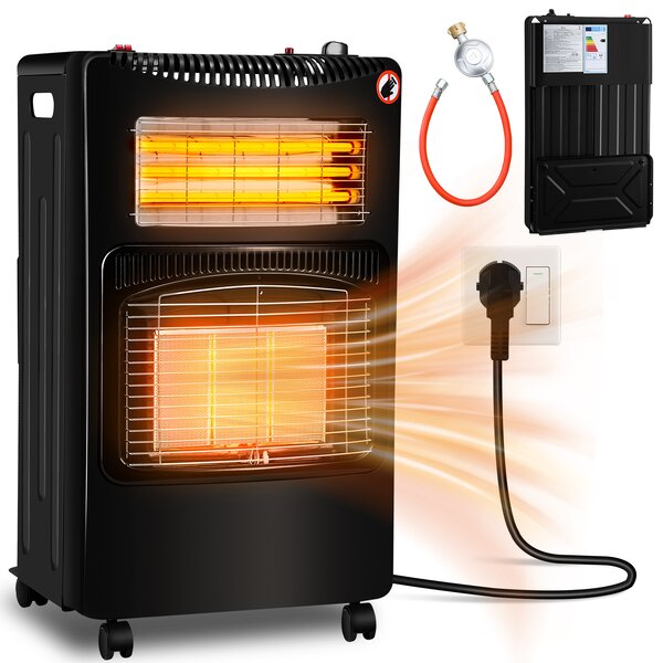 TolleTour stufa a gas per interni, stufa a gas 4200 watt stufa a gas per interni incl. tubo e riduttore di pressione, bruciatore ceramico a infrarossi, stufa radiante, bombole di gas butano o propano fino a 15 kg, aggiornamento gas+elettricità