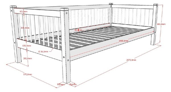 Letto per bambini in legno di quercia in colore naturale 90x200 cm Forrest - Vipack