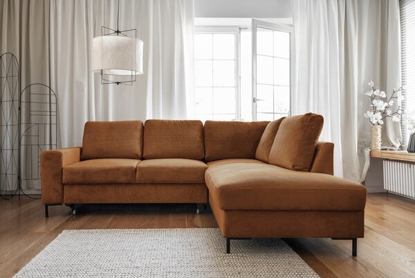 Divano letto in velluto a coste arancio-marrone (angolo destro) Lofty Lilly - Miuform