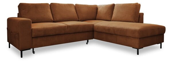 Divano letto in velluto a coste arancio-marrone (angolo destro) Lofty Lilly - Miuform