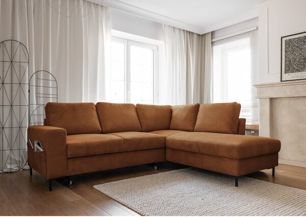 Divano letto in velluto a coste arancio-marrone (angolo destro) Lofty Lilly - Miuform