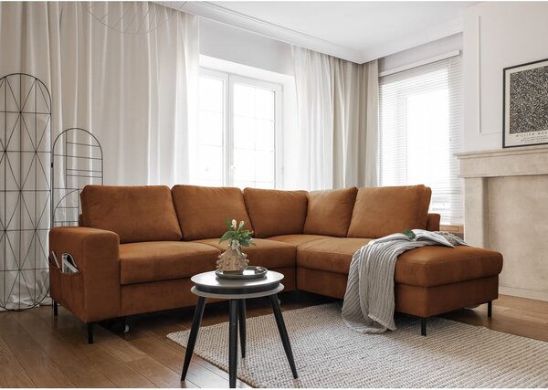Divano letto in velluto a coste arancio-marrone (angolo destro) Lofty Lilly - Miuform