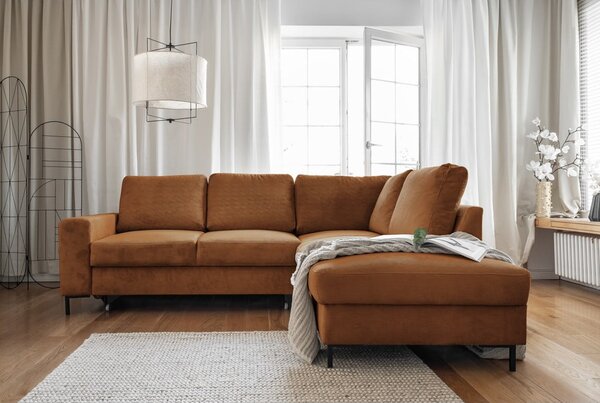 Divano letto in velluto a coste arancio-marrone (angolo destro) Lofty Lilly - Miuform