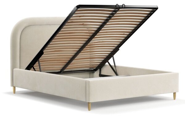 Letto matrimoniale imbottito crema con spazio contenitivo e rete 180x200 cm Mija - Maison de Rêve