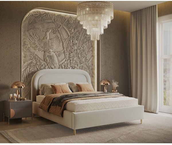 Letto matrimoniale imbottito crema con spazio contenitivo e rete 180x200 cm Mija - Maison de Rêve