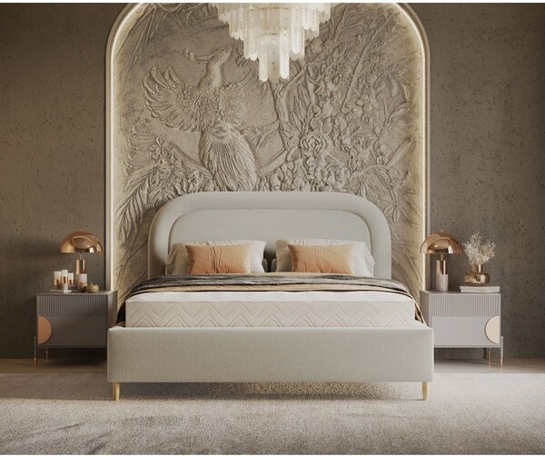 Letto matrimoniale imbottito crema con spazio contenitivo e rete 180x200 cm Mija - Maison de Rêve