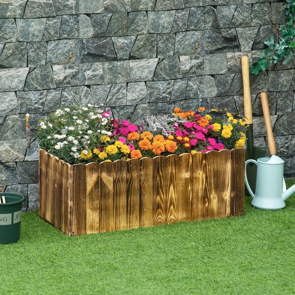 Outsunny Fioriera da Giardino Rettangolare per Interni ed Esterni, in Legno di Abete, 80x33x30 cm, color Legno|Aosom
