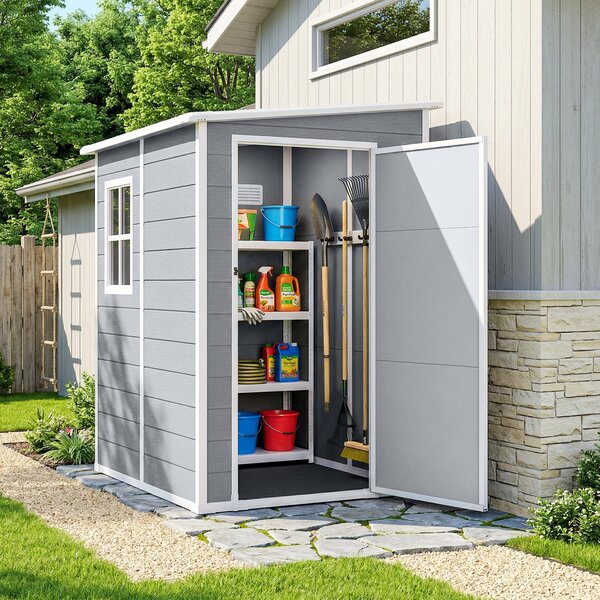 Outsunny Capanno per Attrezzi con Finestra e Serratura, Casetta da Giardino in Alluminio e PP, Capanno Giardino, 122x149x192cm, Grigio | Aosom Italy