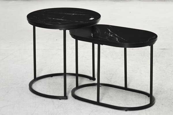 HOMCOM Set 2 Tavolini da Caffè con Piano Effetto Marmo, in Legno e Acciaio, Ø50x50.5 cm e 60x36x43.5 cm, Nero | Aosom Italy