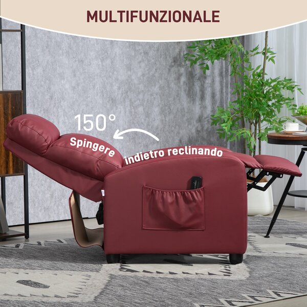 HOMCOM Poltrona Relax Massaggiante spessa imbottitura con Telecomando e 8 Programmi, Reclinazione fino a 150° con poggiapiedi，Rosso| Aosom Italy
