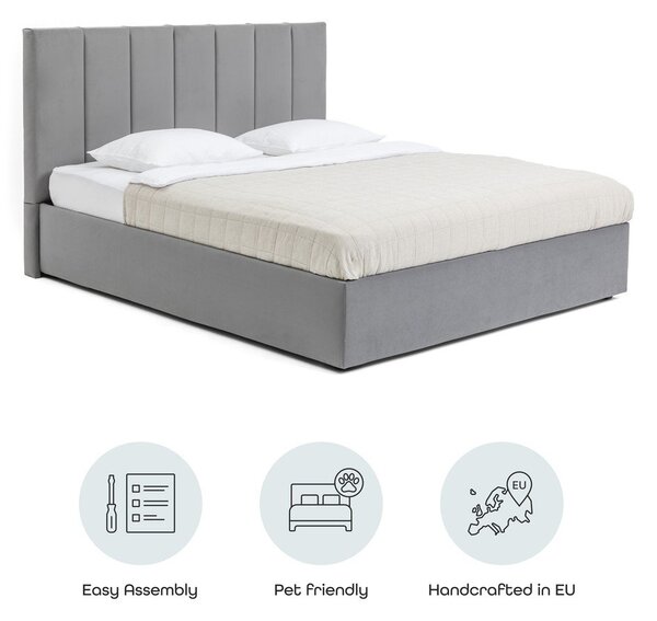 Letto matrimoniale imbottito grigio con contenitore con rete inclusa 180x200 cm Thessa Bold Line – Bonami Selection