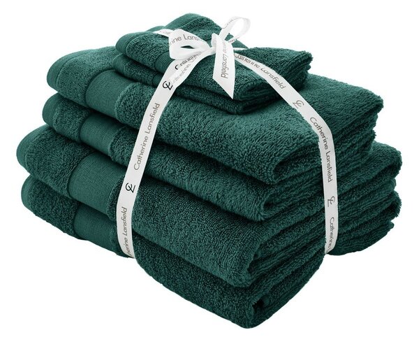 Set di asciugamani per viso e corpo tipo terry verde scuro in cotone 6 pz Anti-Bacterial – Catherine Lansfield