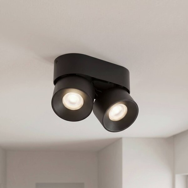 Faretto PRIOS Rotari basic, a 2 luci, nero, 18 cm, GU10 basic PRIOS, dimmerabile, Nero, Soggiorno / Sala da pranzo, Metallo, Moderno, Downlight