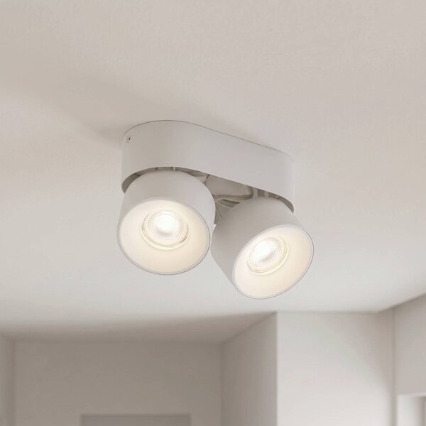 Faretto PRIOS Rotari basic, a 2 luci, bianco, lunghezza 18 cm, attacco GU10 basic PRIOS, dimmerabile, Bianco / Opale, Soggiorno / Sala da pranzo, Metallo, Moderno, Downlight